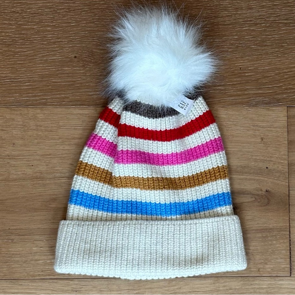NWT GAP Crazy Stripes Y2K Striped Winter Hat Pom Pom Girls